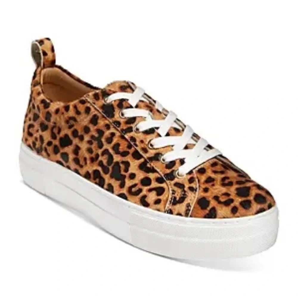 Jack Rogers Paige Platform Sneakers leopard print calf hair lace up Size 7‎